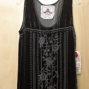 Johnny Was Silver Velvet Embroidered Tunic Dress
